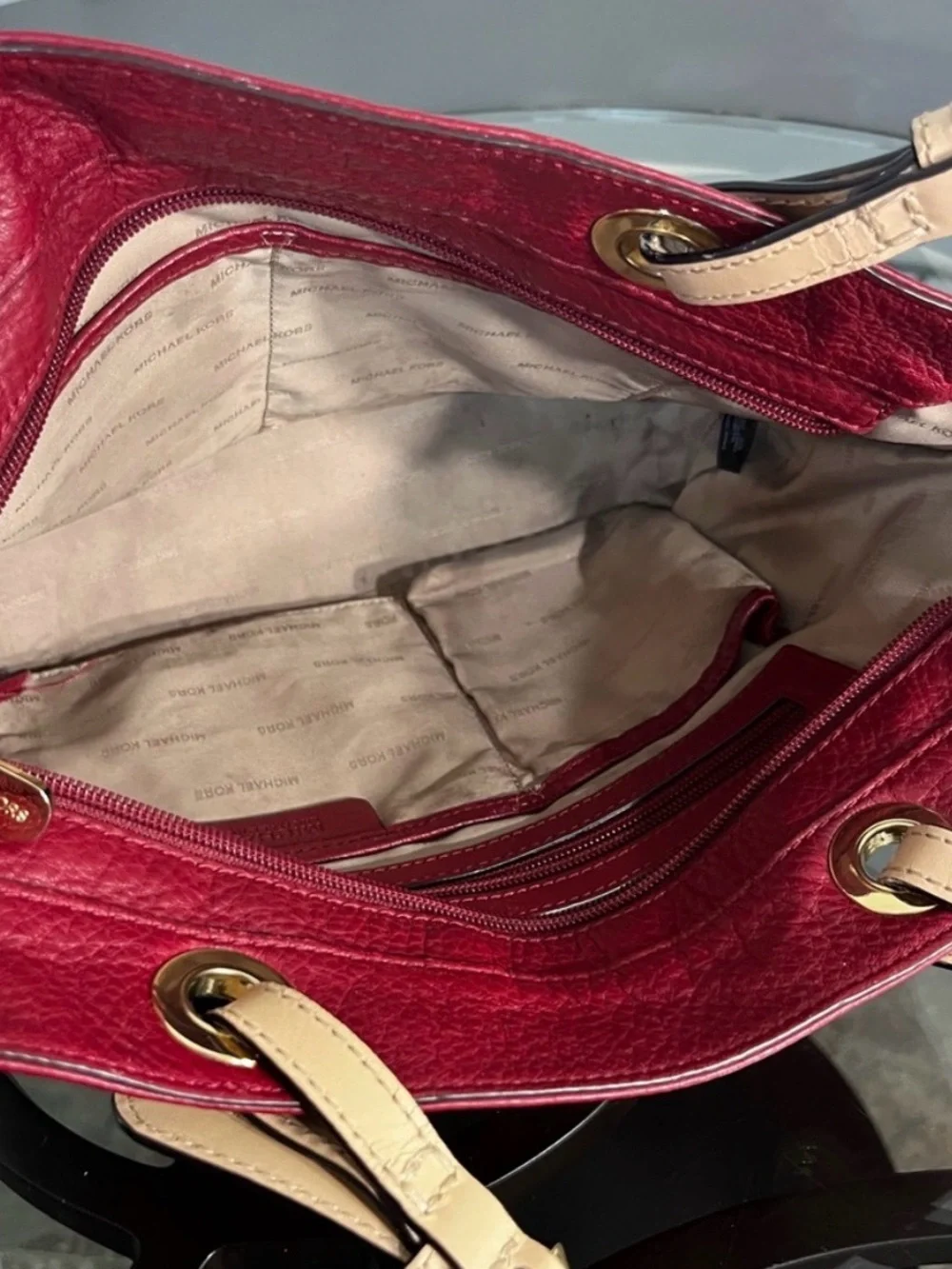 Michael Kors Bedford Red Pebbled Leather Tote Bag